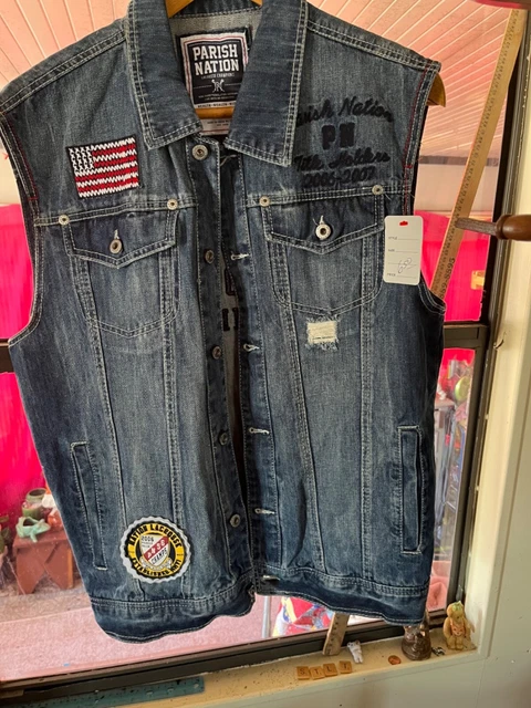 Parish Nation Vest Adult 2XL Blue Lacrosse Motorcycle Jean Denim Distressed Mens