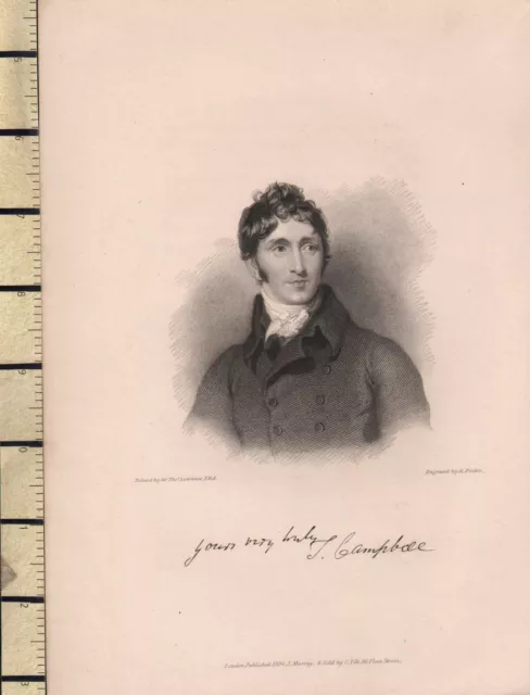 1834 con Fecha Georgiano Retrato Estampado ~ Facsímil Firma Campbell