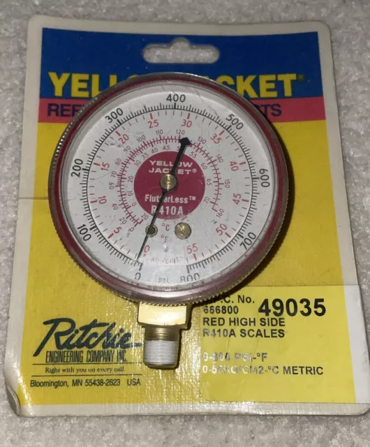 Yellow Jacket Refrigeration Gauge 2-1/2" Red Pressure Gauge 49035 Ritchie Wilmar