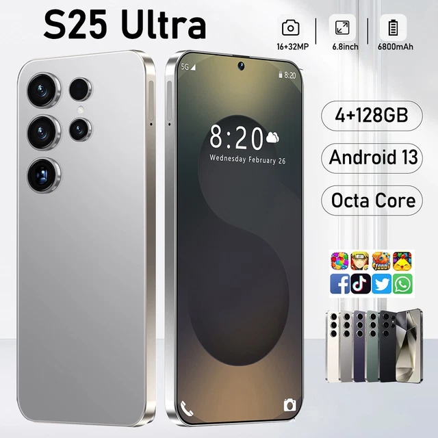 Smartphone S25 Ultra 5G Débloqué - Écran 6.8" 128 Go - Android 15 - 6800mAh - Noir - Neuf