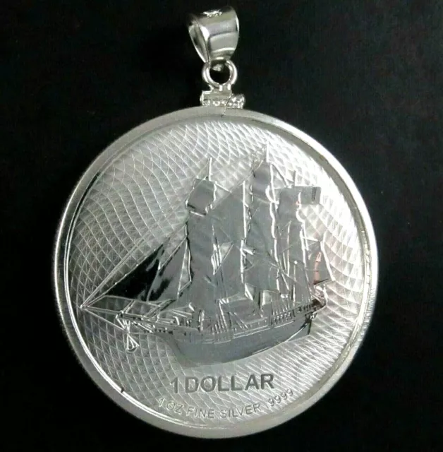 Coin Pendant 2021 Cook Island Bounty 1 oz .999 Silver Round .925 Silver Bezel