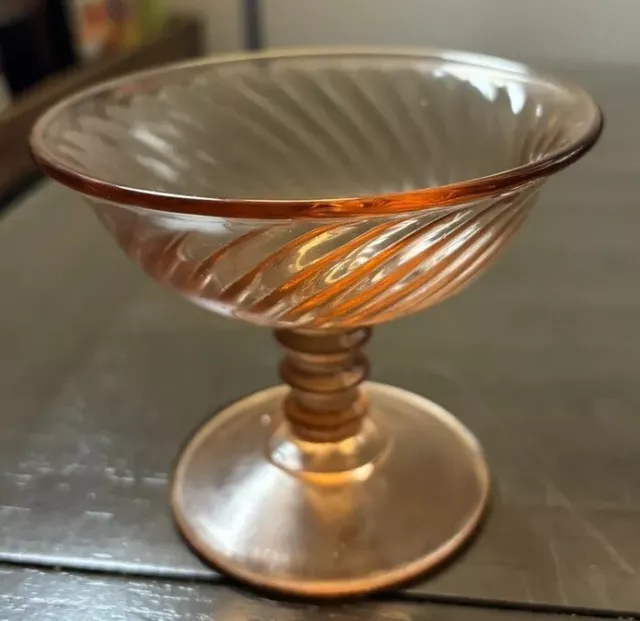 Vintage Imperial Twisted Optic Pink Depression Glass Sherbet Champagne (1927-30)