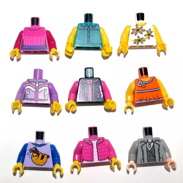 LEGO 9 Assorted Torso Body For Female Girl Minifigure Jacket Bride Flesh & More