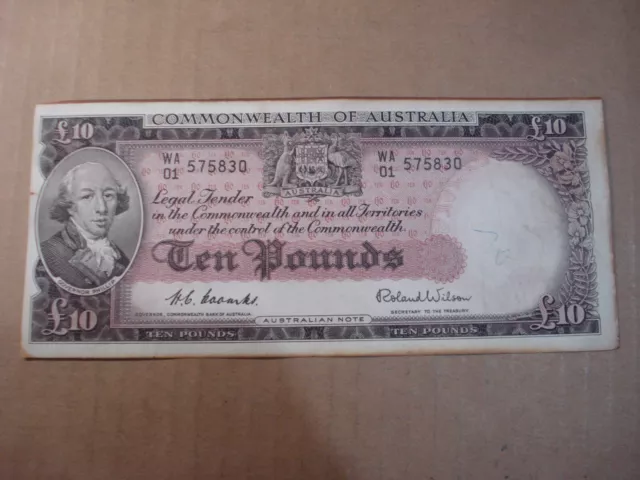 👀 Australian 1954 10 Pounds Banknote Commonwealth Of Australia Coombs Wilson 💰