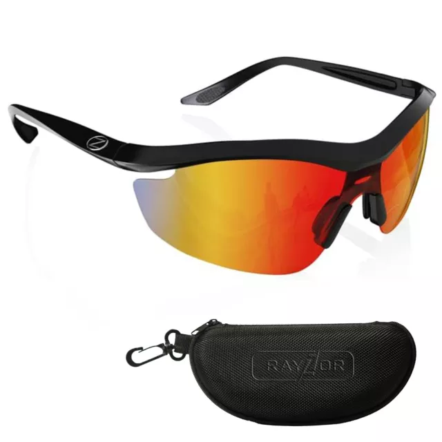 RayZor Black Sports Wrap Sunglasses Uv400 Red Iridium Mirrored Lens RRP£49 (612)