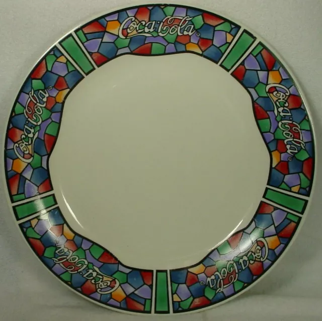 Coca Cola 1996 Stained Glass Pattern Plates & Bowl - The Gibson Company set lot