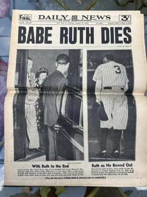 vtg Babe Ruth OBITUARY death 1948 newspaper clipping book photo dies NY  Yankees