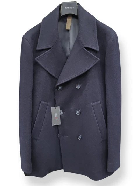 Cappotto UOMO modello peacoat doppio petto tasche diagonali "STRAF" BLU 48 52