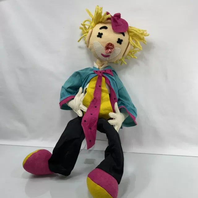 Vintage Clown Poseable Felt Hobo drunk  Doll Antique Bozo-esque..