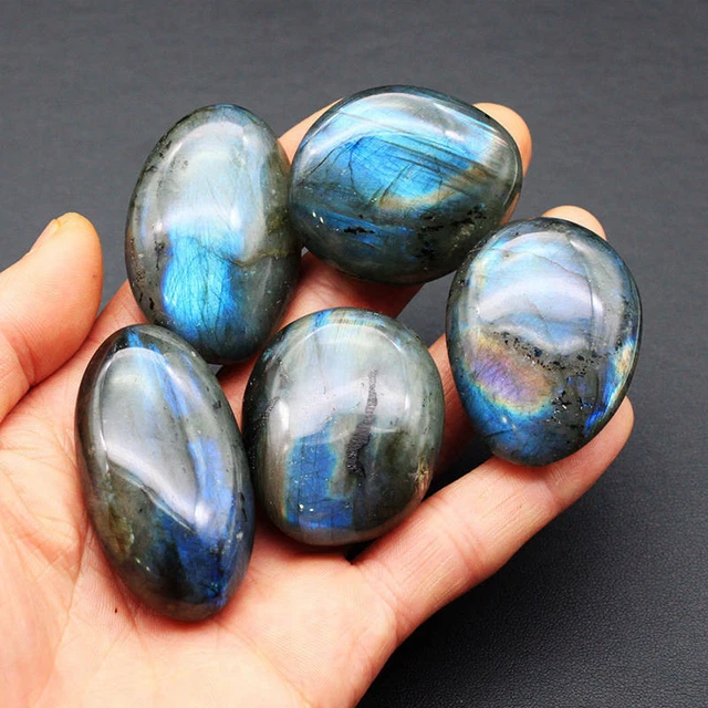 Raw Natural Labradorite Moonstone Polished Crystal Quartz Palm Stone Ore Healing