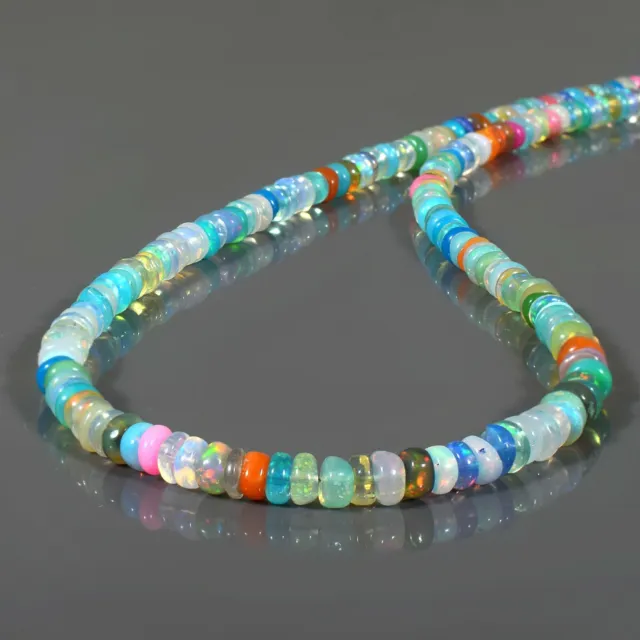 18" Natural Multi Fire Gemstone Disco Opal 4mm Rondelle Beads Handmade Necklace