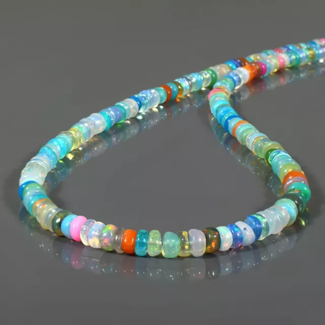 18" Natural Multi Fire Gemstone Disco Opal 4mm Rondelle Beads Handmade Necklace