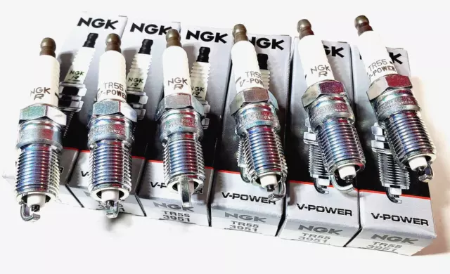 6 Ngk Spark Plugs Tr55 3951 V-Power Gm 4.3 3.8 3.5 3.1 3.0 Ford Mazda 3.0 Dohc