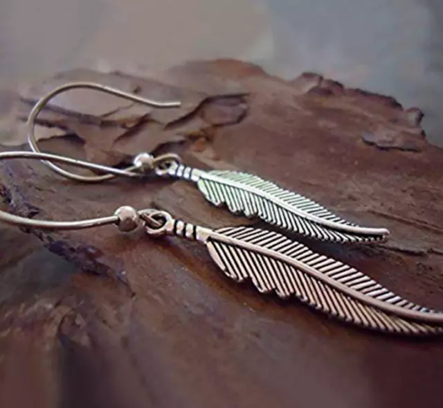 Feather Earrings  925 sterling silver Dangle hooks pewter charms Feathers