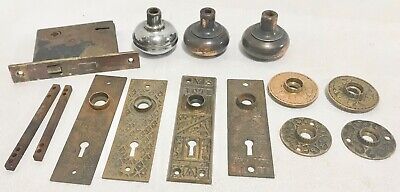 Vintage Lot of  Doorknob Back Plates, door knobs, rods, mortise, various metals.