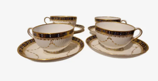 Set of 4 TG Goode Copeland Cobalt Blue Tea Cups & Saucers Pattern 5456 Vintage