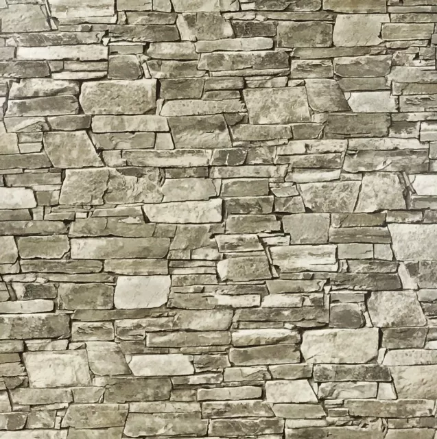 3-D Wallpaper textured taupe brown gray modern wallcoverings faux stone brick 3D