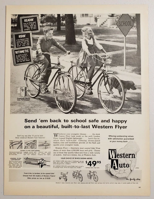 1963 Print Ad Western Flyer Bicycles Boy & Girl Ride Bikes Western Auto Stores