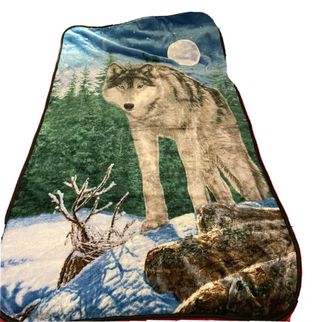 Wolf Throw Blanket Wildlife Animals Nature Moon Trees 39” X 69” Fleece