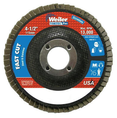 4-1/2" X 7/8", Abrasive Flap Disc, Flat, Phenolic Backing, 8 Oz Weiler WEILER