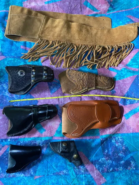 6 Western Gun Holsters And Suede Rifle Scabbard