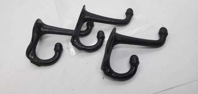Lot of 3 Vintage Cast Iron Double Coat Hat Hooks Acorn Tip  N65