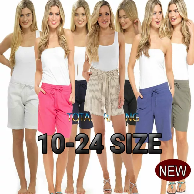 Womens Ladies Linen Longer Summer Casual Shorts  uk sizes