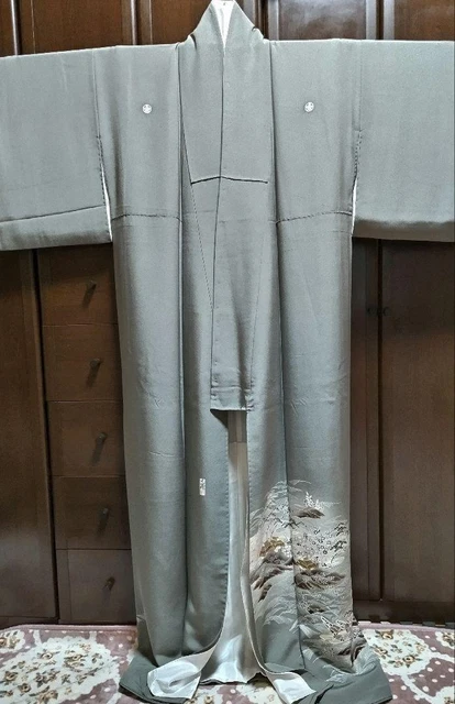Montsuki Tomesode Kimono Japan Pure Silk, Artist'S Work, Embroidery, Five Crests