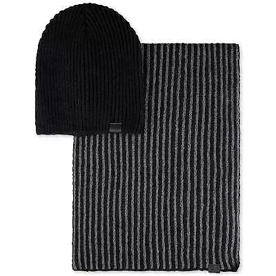 Kenneth Cole Reaction Men's 2-Pc. Herringbone Wrap Scarf & Beanie Black Set