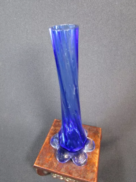 Lovely Vintage Elephant Foot Cobalt Blue Glass Bud Vase