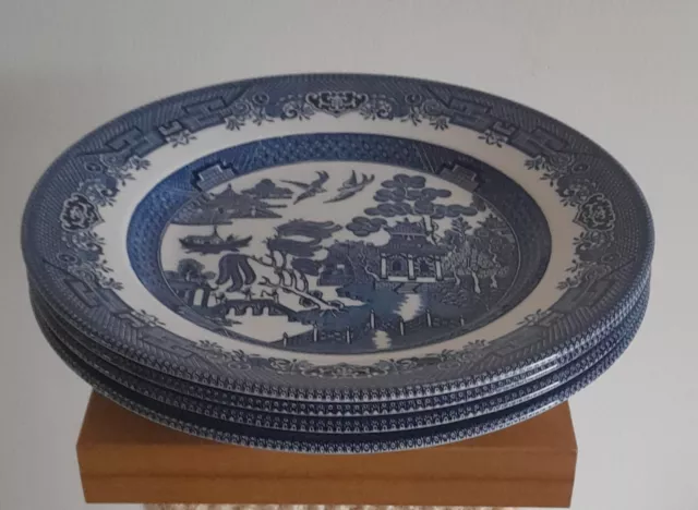 Set of 4 Churchill China Blue Willow Pattern Dinner Plates, 24cm