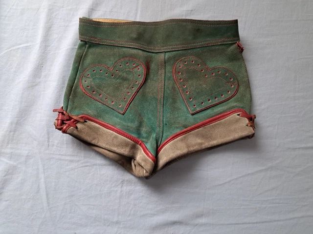 Pantaloni folcloristici in pelle bambini Bergfriend, corti, verdi, vita 25,