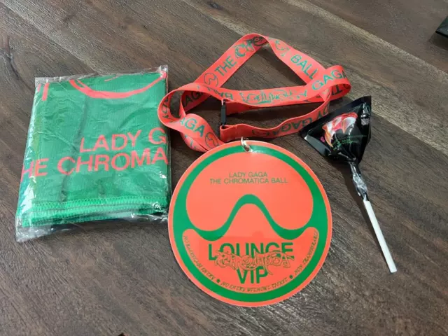 LADY GAGA Chromatica Ball Tour VIP Swag...SCARF - VIP LANYARD - SUCKER/LOLLIPOP