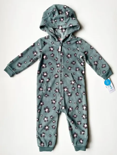 New Baby Girl Clothes Carters 18 Months Coverall Jumpsuit Hooded Fleece 2