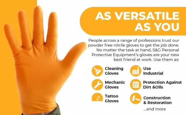 S&G Heavy Duty Orange Nitrile Disposal Gloves Powder Latex Free 8 Mil  ML XL XXL 2