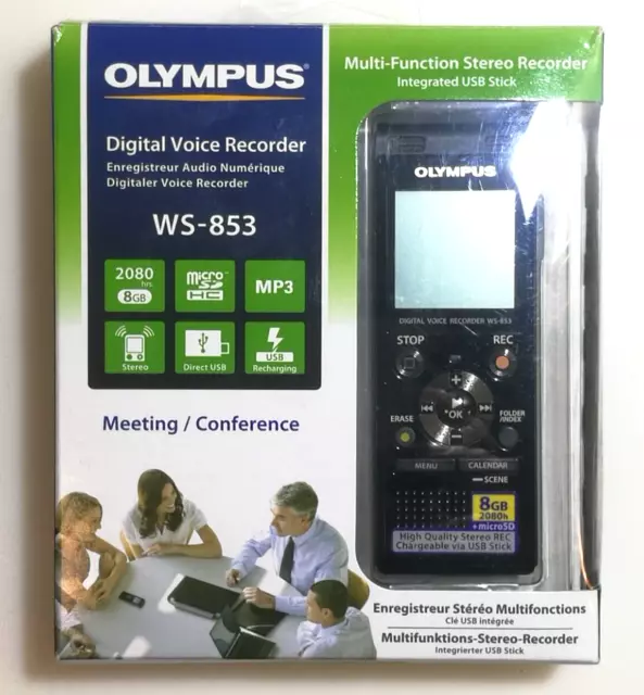 Olympus WS-853 MP3 Registratore vocale stereo digitale 8 GB USB 2080 Ore