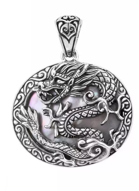 Beautiful Balinese .925 dragon on a white shell Pendant