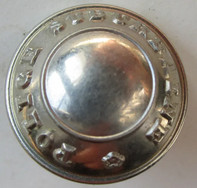 Rare bouton bombé en métal argenté: "Police Suburbaine" de 23 mm