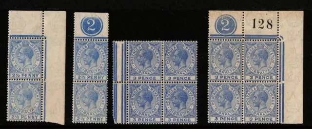 Gibraltar 1921-1927 Plate Block / Pairs Mint Selection Ref1