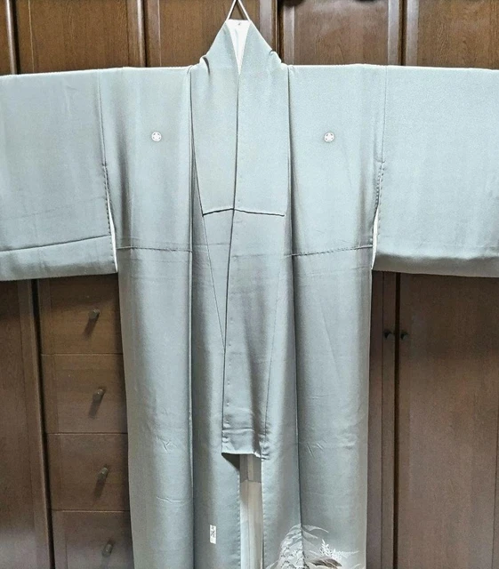Montsuki Tomesode Kimono Japan Pure Silk, Artist'S Work, Embroidery, Five Crests 2