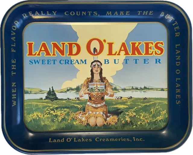 LAND O' LAKES Sweet Cream Butter Metal Advertising Serving Tray-Retired Logo Vtg