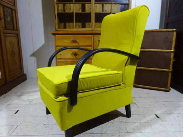 Art Deco Bentwood Armchair with Rocking Mechanism in Yellow Velvet