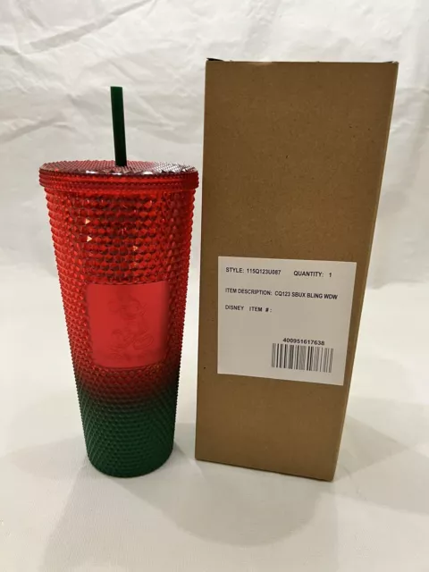 Starbucks Walt Disney World Mickey Mouse Green Red Holiday Tumbler Cup Straw