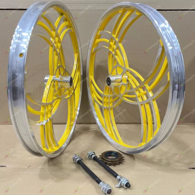 Pair of 20" Bicycle Mag Wheels Set 6 SPOKE YELLOW FOR GT DYNO HARO any BMX BIKE