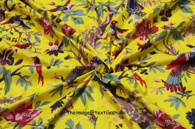 9.1m Indien Floral Oiseau Imprimé Main Bloc Tissu Coton Confection Couture Art