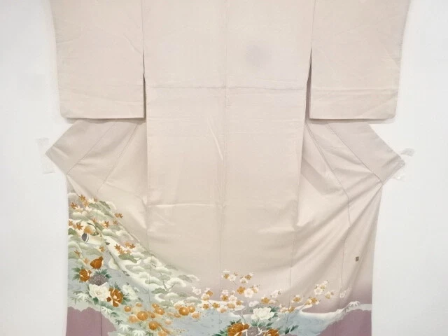 36398# Japanese Kimono / Antique Kimono / Embroidery / Shochikubai & Kiku /