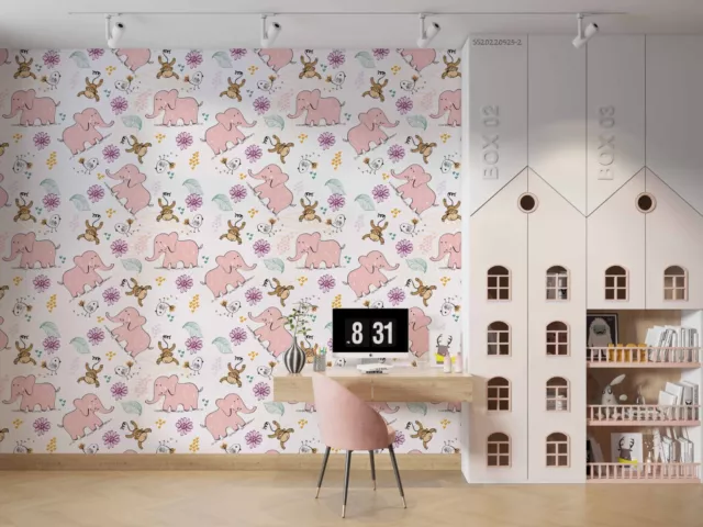 3D Cartoon Animal Elephant Floral Wallpaper Wall Murals Removable Wallpaper 12 2