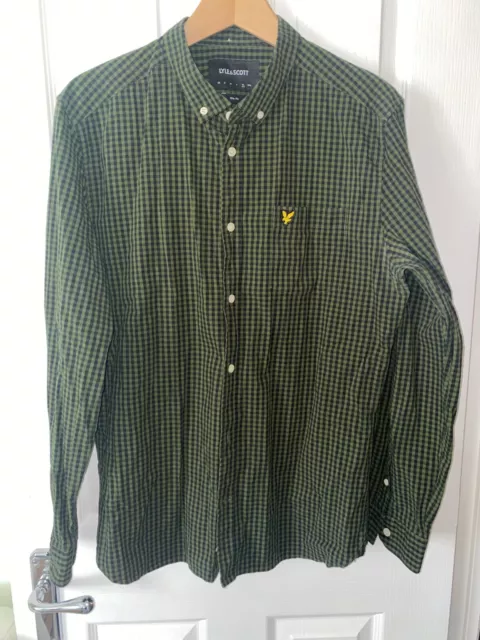 Mens Lyle & Scott Green and Blue Checked Shirt XL (Slim Fit) VGC