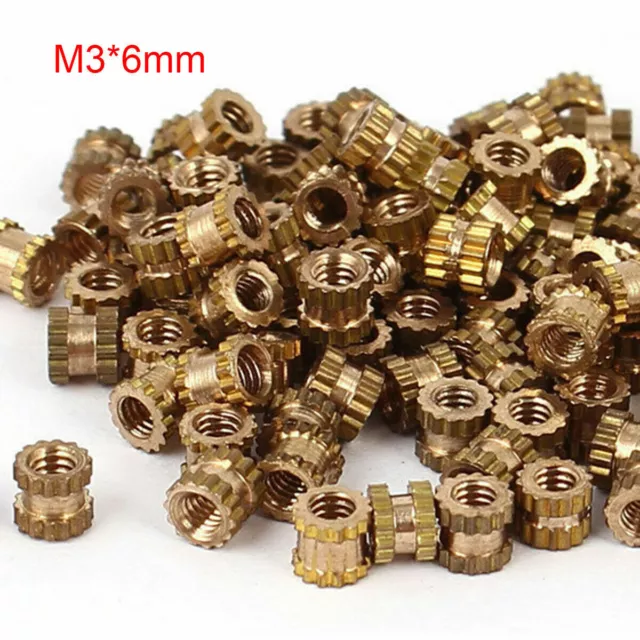 100Pcs M3x6mm Threaded Round Metal Knurl Thread Insert Nuts Brass Tone Nuts Hot