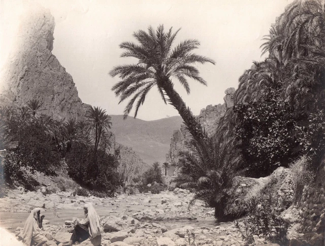 Photo Originale J. Geiser – Algérie, El Kantara – Rivière Et Personnages – 19x24,8cm (vers 1900)
